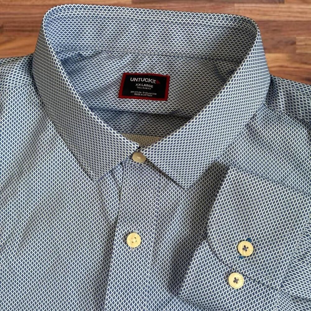 UNTUCKit Tall Slim Fit Blue Geometric Print Button-Up Shirt Men’s XXL